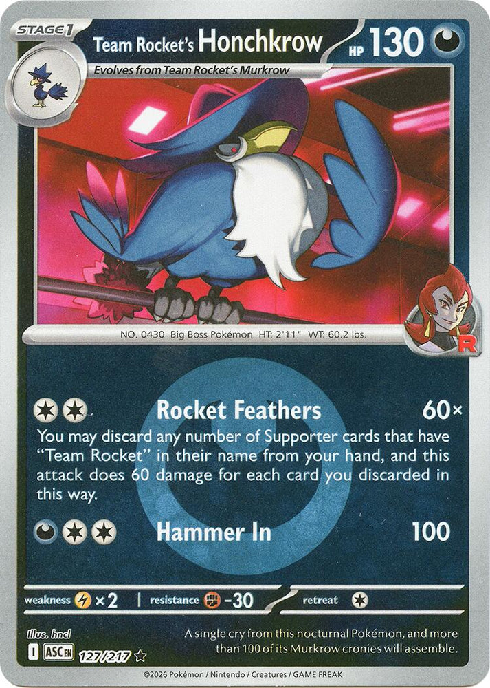 Team Rocket's Honchkrow (127/217) (Energy Symbol Pattern) [Mega Evolution: Ascended Heroes]