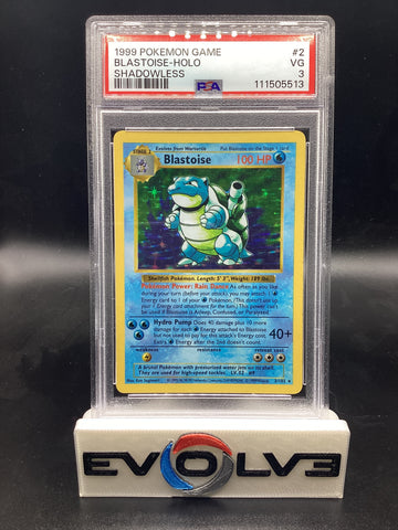 Blastoise - Shadowless (2/102) [Pokemon: Base Set Shadowless] PSA 3